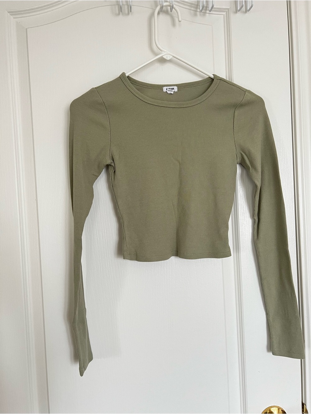 Garage Olive Green Cropped Long-Sleeve Ribbed Top